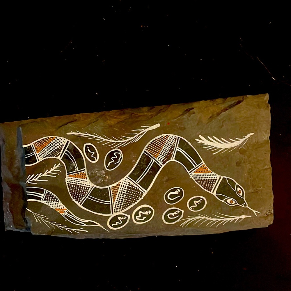Snake Slate Australian Art hand painted Aboriginal tradition methods handmade
